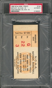 1966 NCAA Semi-Finals Kentucky/Duke & Texas Western/Utah Ticket Stub From 3/18/1966 (PSA)
